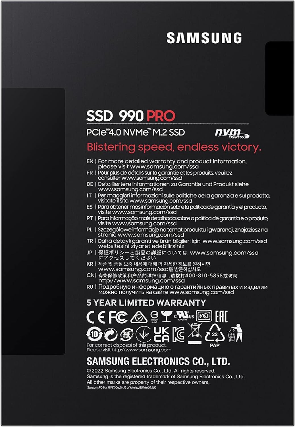 SAMSUNG SSD 990 PRO 1TB NVMe M.2 PCIE 4.0 MZ-V9P1T0BW