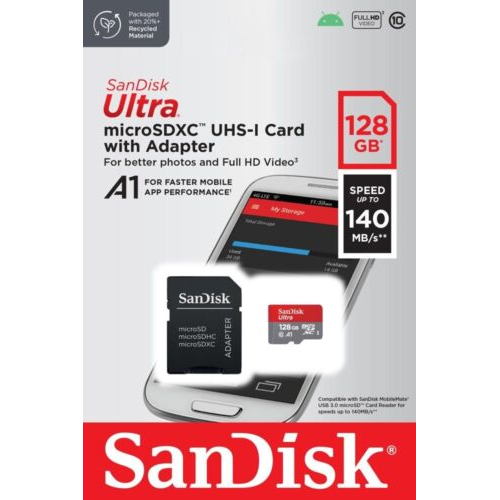 SanDisk 128 GB Ultra microSDXC UHS-I scheda, con adattatore SD