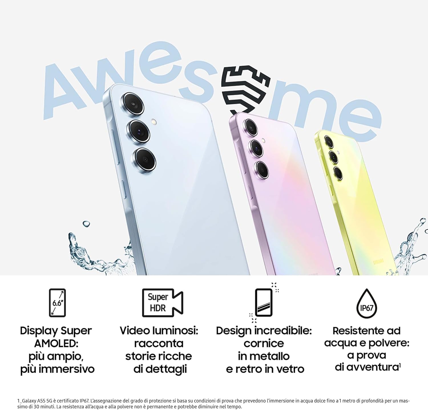 Samsung Galaxy A55 5G 8Gb Ram 128Gb Dual Sim Awesome Lemon + Cover Clear Case Omaggio